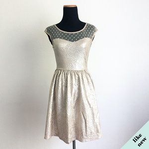 Metallic Gold Holiday Party Dress w/Polka Dots